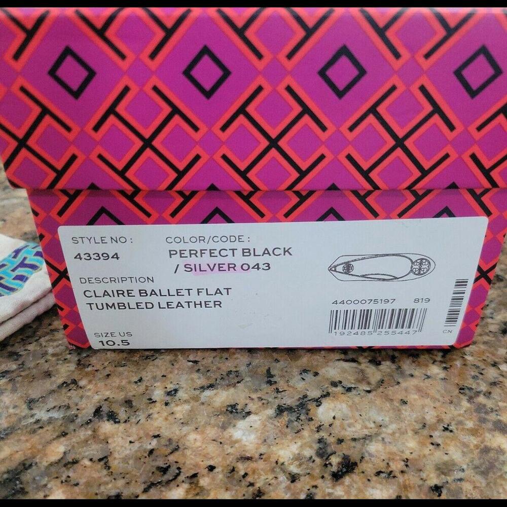 TORY BURCH Silver Logo Claire Black TUMBLED LEATHER BALLET Flat Womens Shoe 10.5 - Picture 12 of 12